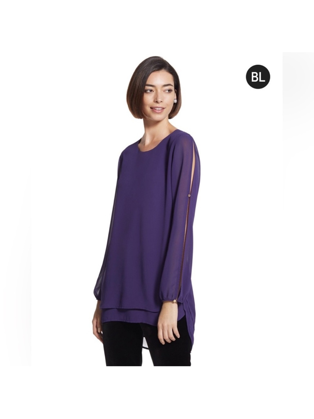 Chicos Black Label Purple Split-Sleeve Layered Tunic Top